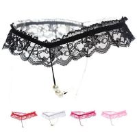 （情趣内衣）激情蕾丝开裆T裤女性低腰透明内裤蕾丝按摩开档性感丁字裤（白色）